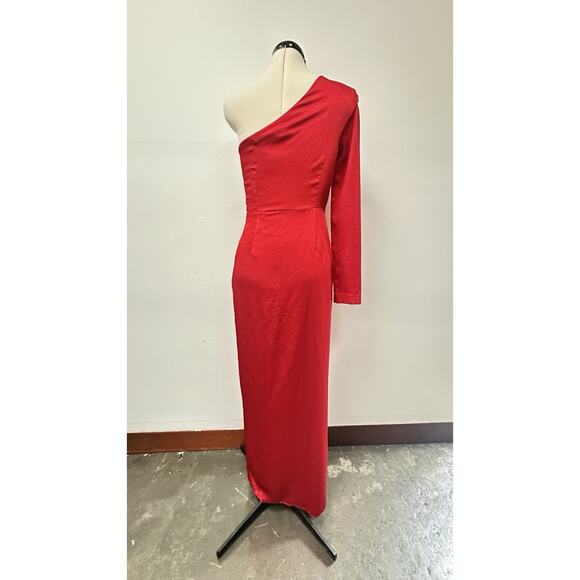 Monique Lhuillier Red One-Shoulder Midi Dress - Picture 10 of 14